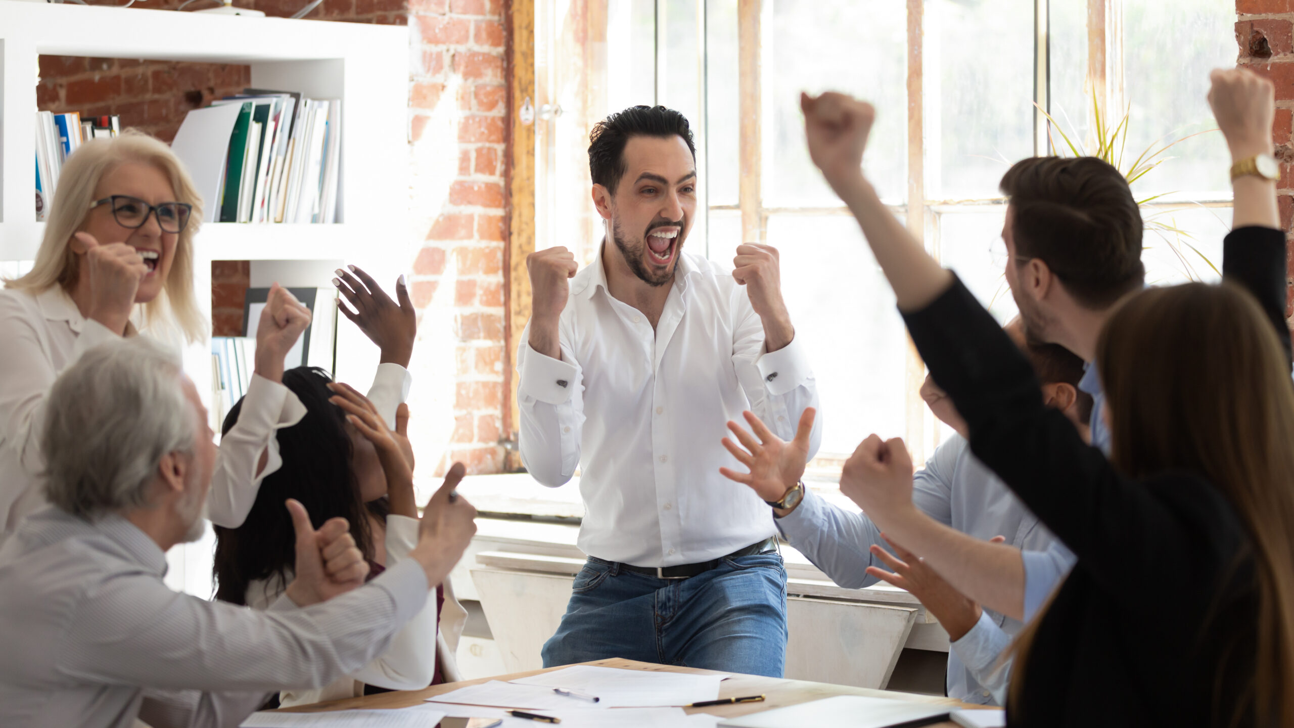 Happy co-workers in the office